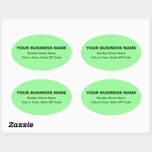 Plain Texts Business Address on Light Green Oval Sticker (Sheet)