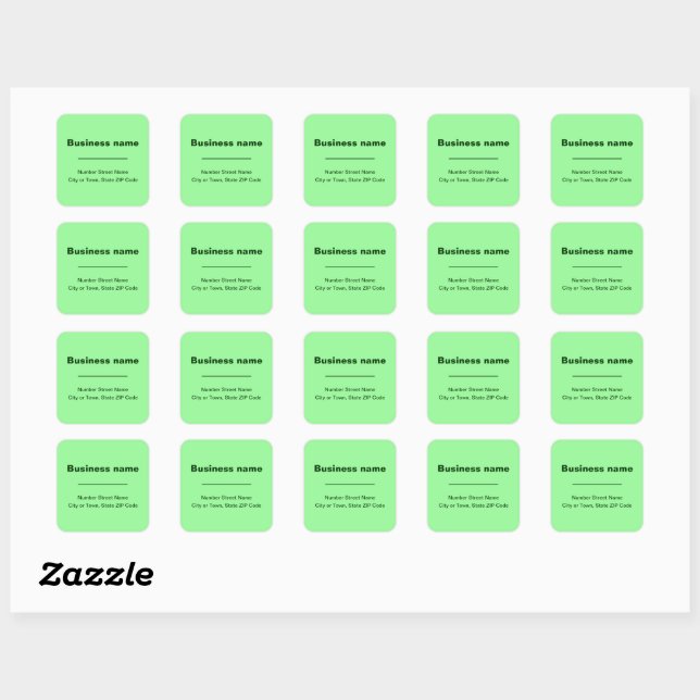 Plain Texts Business Address on Light Green Square Sticker (Sheet)