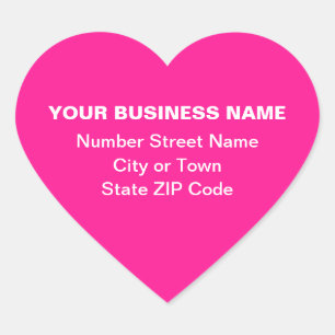 Plain Texts Business Address on Pink Heart Sticker