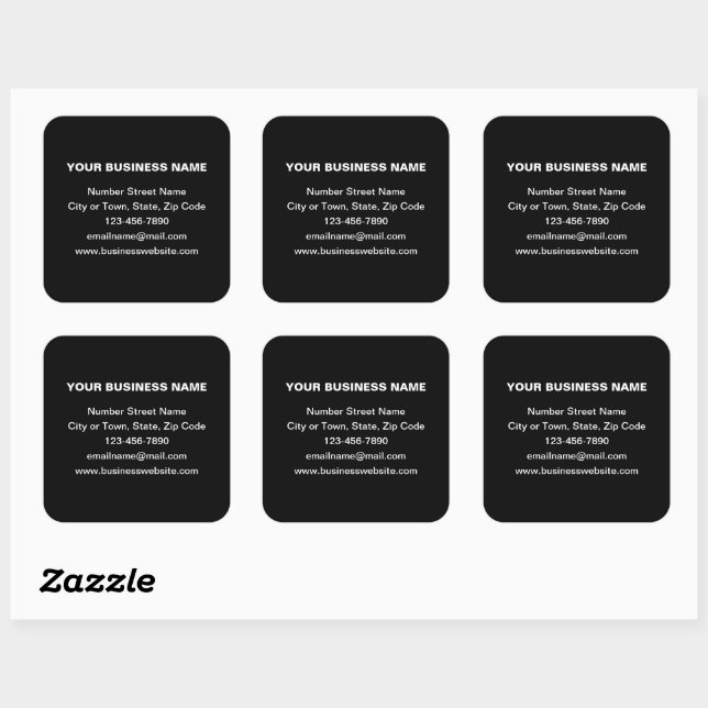 Plain Texts Business Brand on Black Square Sticker (Sheet)