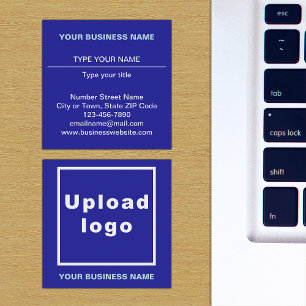 Plain Texts Design on Front Side of Blue Square Business Card