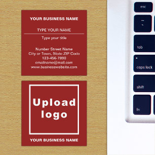 Plain Texts Design on Front Side of Red Square Square Business Card