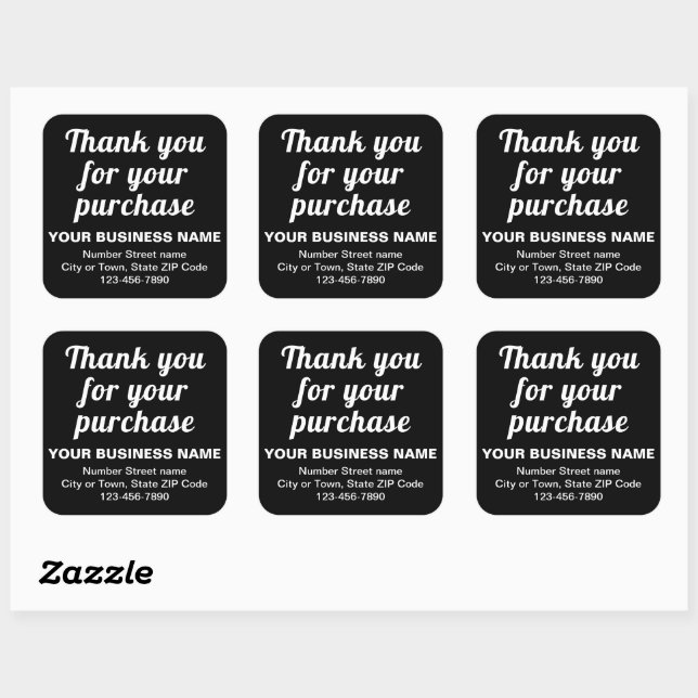 Plain Texts Thank You For Your Purchase on Black Square Sticker (Sheet)