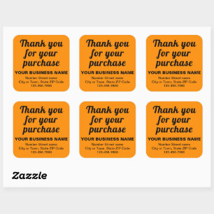 Plain Texts Thank You For Your Purchase on Orange Square Sticker