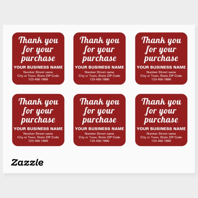 Plain Texts Thank You For Your Purchase on Red Square Sticker (Sheet)