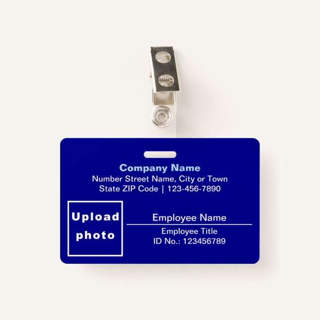 Plain Texts With Employee Photo Rectangle Blue ID Badge (Front with Clip)