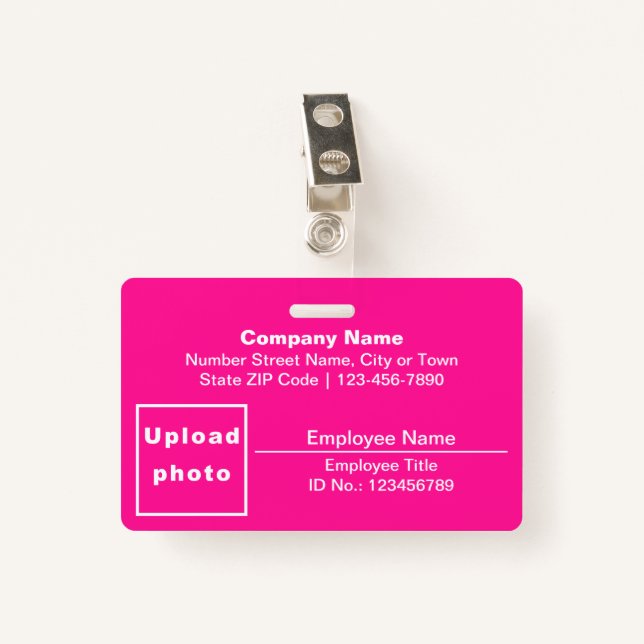 Plain Texts With Employee Photo Rectangle Pink ID Badge (Front with Clip)