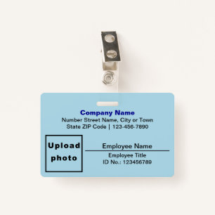Plain Texts With Photo Rectangle Light Blue ID Badge