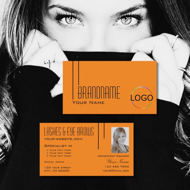 Plain Tiger Orange with Logo & Photo Professional Business Card (Creator Uploaded)