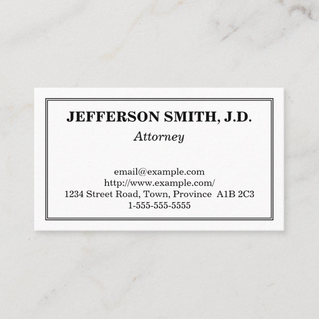 Plain & Traditional Attorney Business Card (Front)