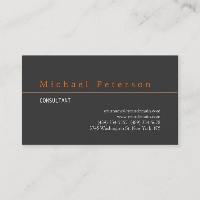 Plain Trendy Grey Orange Business Card (Front)