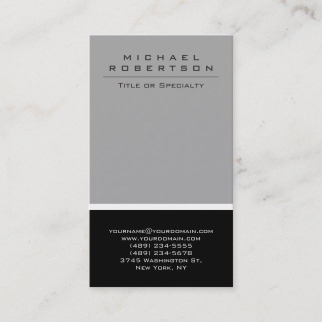 Plain Vertical Black Grey Unique Business Card (Front)