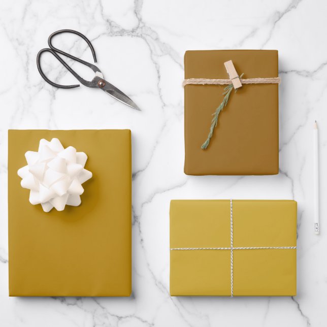 Plain Warm Amber Gold Colour Shade Tone 3 Wrapping Paper Sheet (Front)