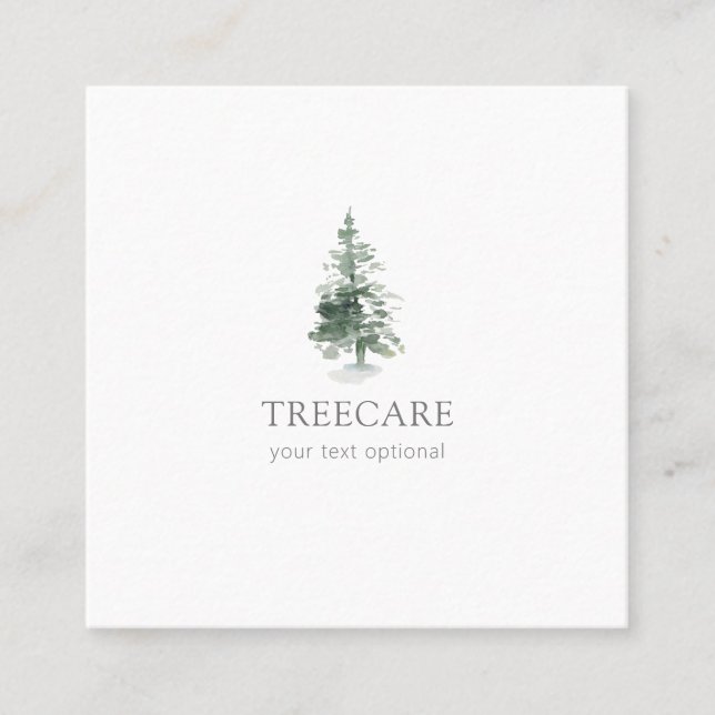 plain watercolor tree square business card (Front)