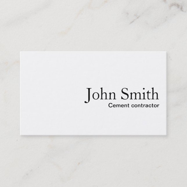 Plain White Cement Contractor Business Card (Front)