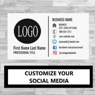 Plain White Generic Business Cards w/ Social Media