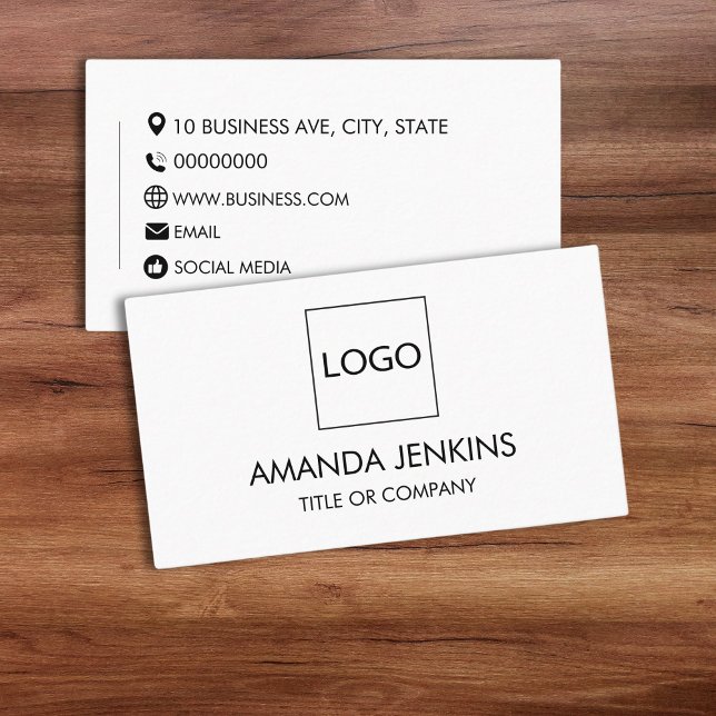 Plain White Generic Design Logo Template Business Card (classic simple white generic business card logo template)