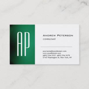 Plain White Green Trendy Monogram Business Card