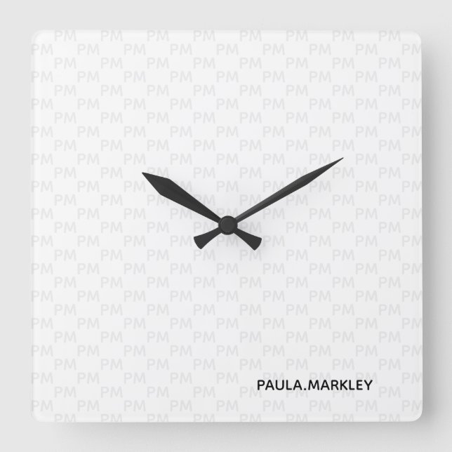 Plain White Grey Modern Monogram Pattern Simple Square Wall Clock (Front)