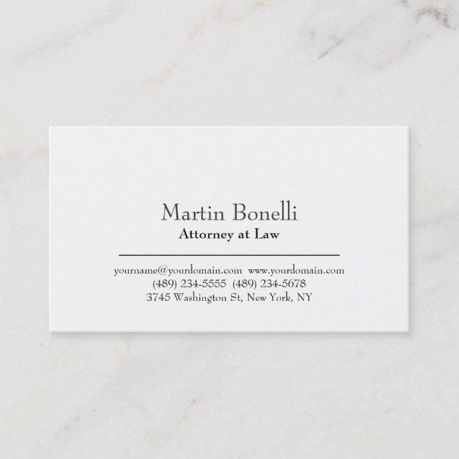 Plain White Modern Attorney at Law Business Card (Front)