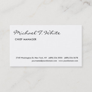 Plain White Modern Script Minimalist Professional Business Card
