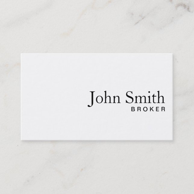 Plain White Real Estate Broker Business Card (Front)
