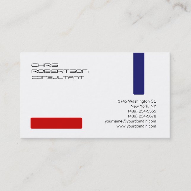 Plain White Red Blue Attractive Business Card (Front)