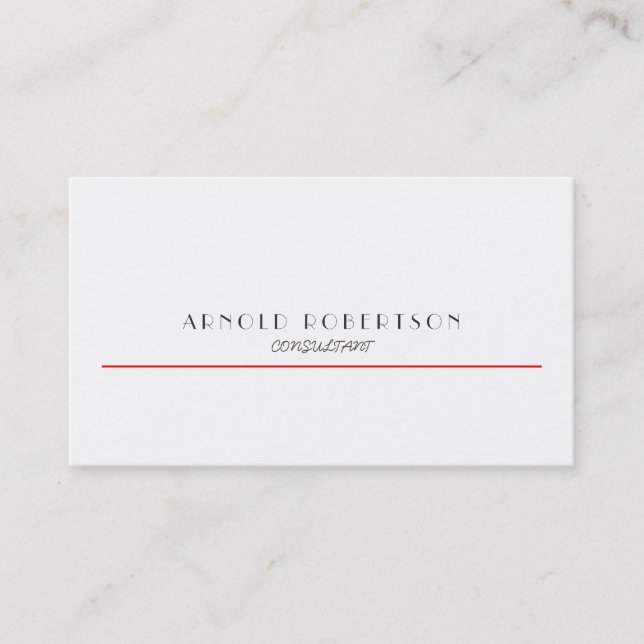 Plain White Red Trendy Professional Business Card (Front)