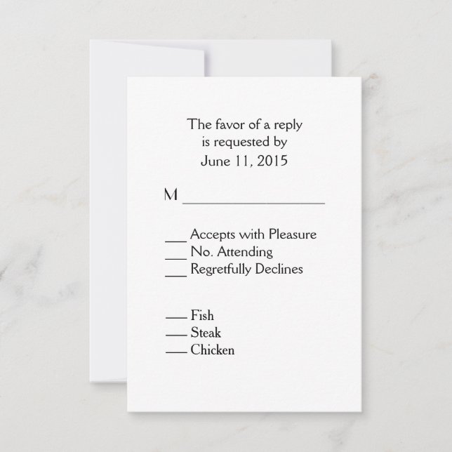 Plain White RSVP with Menu Choice White Wedding (Front)