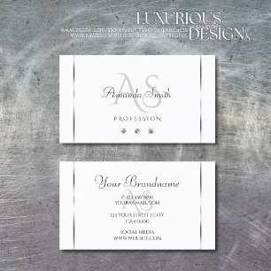 Plain White Silver Decor Sparkle Diamonds Initials Business Card