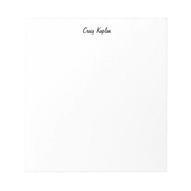Plain White Simple Modern Your Name Edit Notepad (Front)