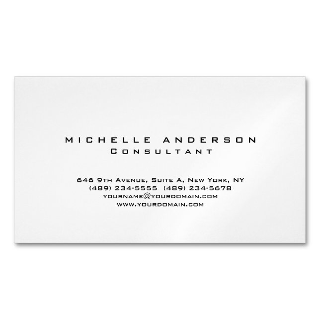 Plain White Simple Professional Minimalist Magnetic Business Card (Front)