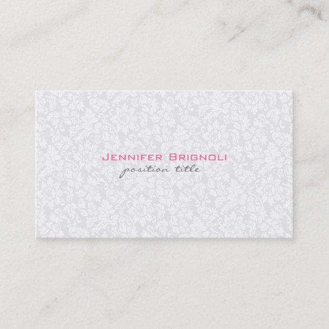 Plain White Vintage Floral Damasks Business Card (Front)