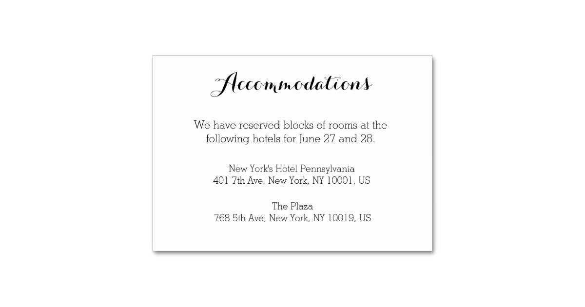 Plain White Wedding Accommodation Cards | Zazzle