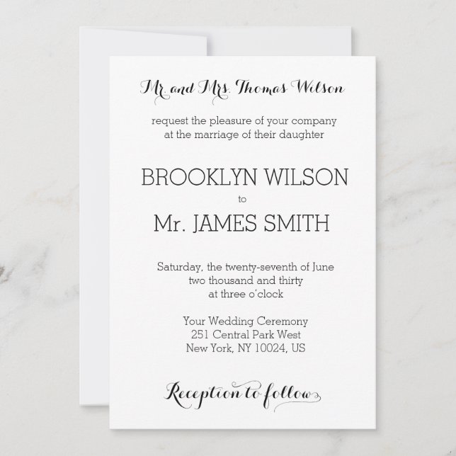 Plain White Wedding Invitations (Front)