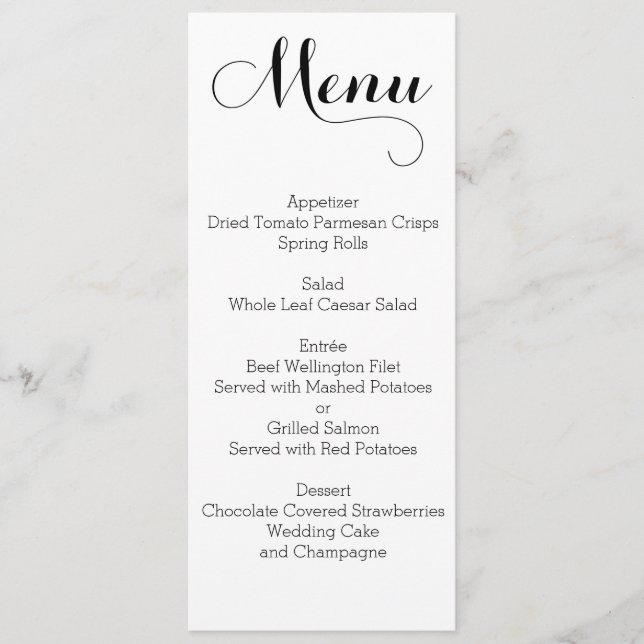 Plain White Wedding Menu Personalised (Front)