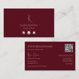 Plain Wine Red with Monogram QR-Code and Jewels Business Card