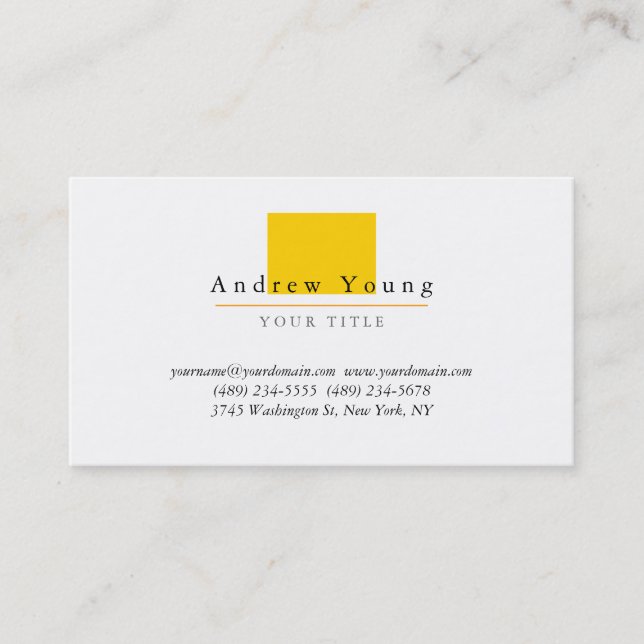 Plain Yellow White Professional Business Card (Front)