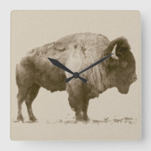 Plains Bison Square Wall Clock