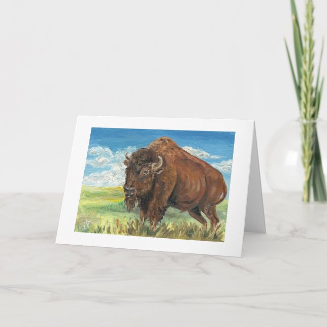 Plains Bull Buffalo American Bison Wildlife Art Card (Front)