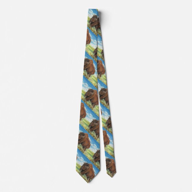 Plains Bull Buffalo American Bison Wildlife Art Tie (Front)