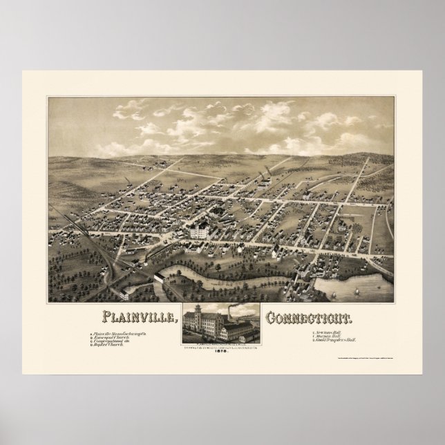 Plainville, CT Panoramic Map - 1878 Poster (Front)