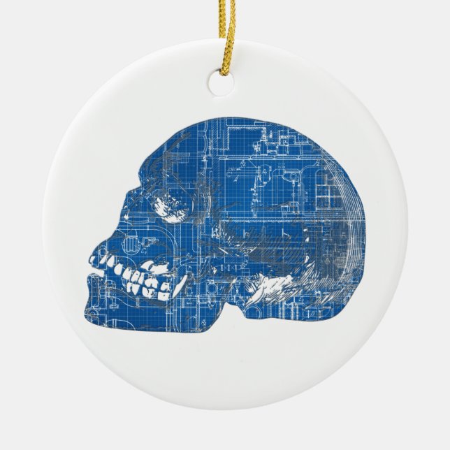 Plan A Head Humourous Blueprint Ceramic Tree Decoration (Front)