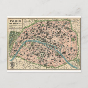 Plan ancien Paris et ses monuments Postcard