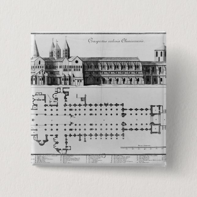 Plan and elevation of Cluny Abbey 15 Cm Square Badge (Front)