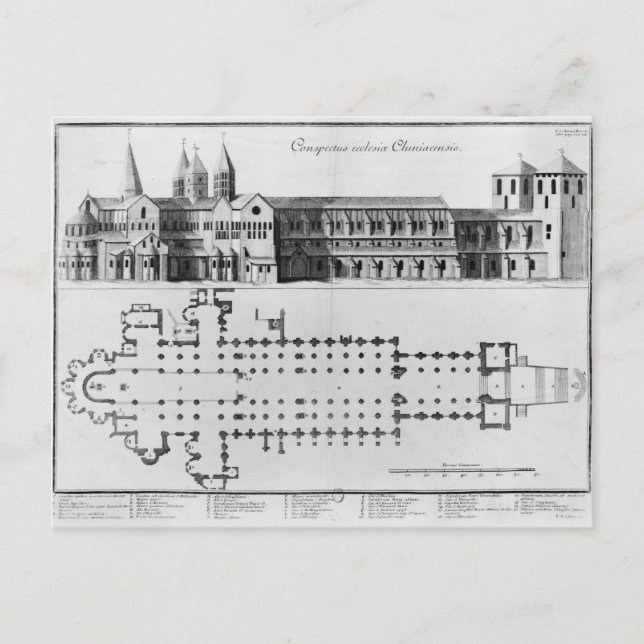 Plan and elevation of Cluny Abbey Postcard (Front)