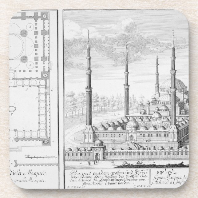 Plan and View of the Blue Mosque (1609-16), built Coaster (Front)