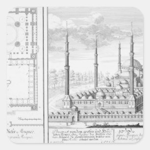 Plan and View of the Blue Mosque (1609-16), built Square Sticker