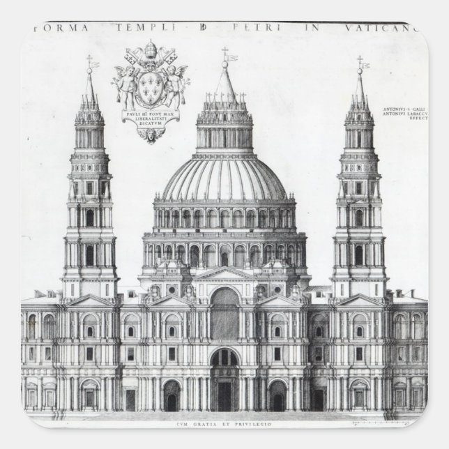 Plan for St. Peter's, Rome, 1539 Square Sticker (Front)