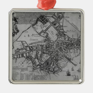 Plan of Boston, New England, 1739 Metal Tree Decoration
